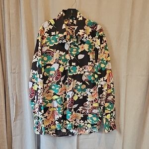 Kenneth Cole New York Floral Button Down Shirt - Black and Green Multicolor